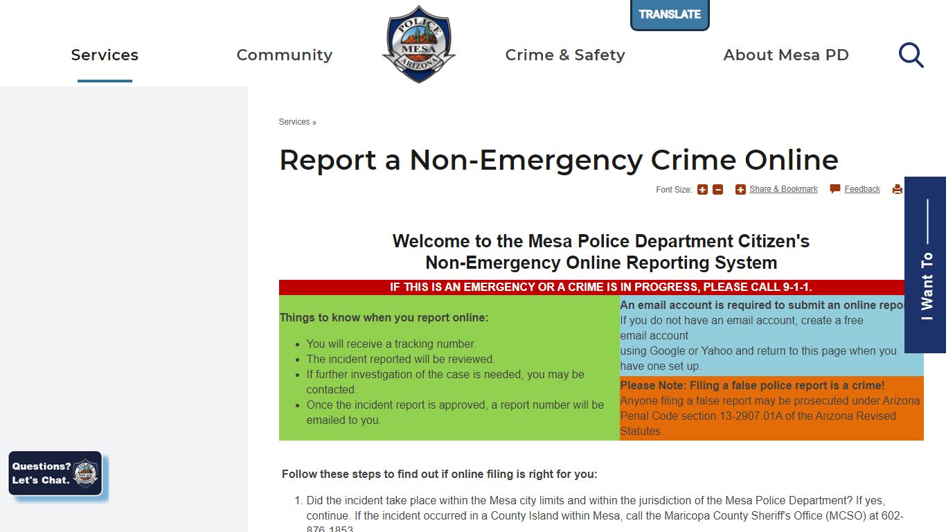 Report a Non-Emergency Crime Online | Mesa Police